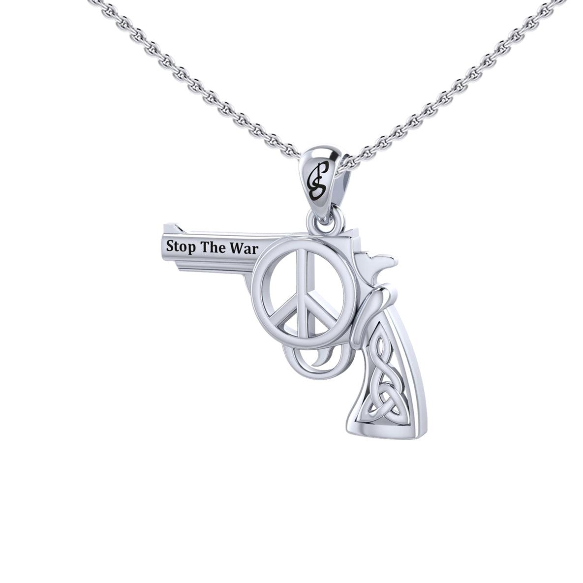 Celtic gun with Peace Symbols Sterling SIlver Pendant TPD6456