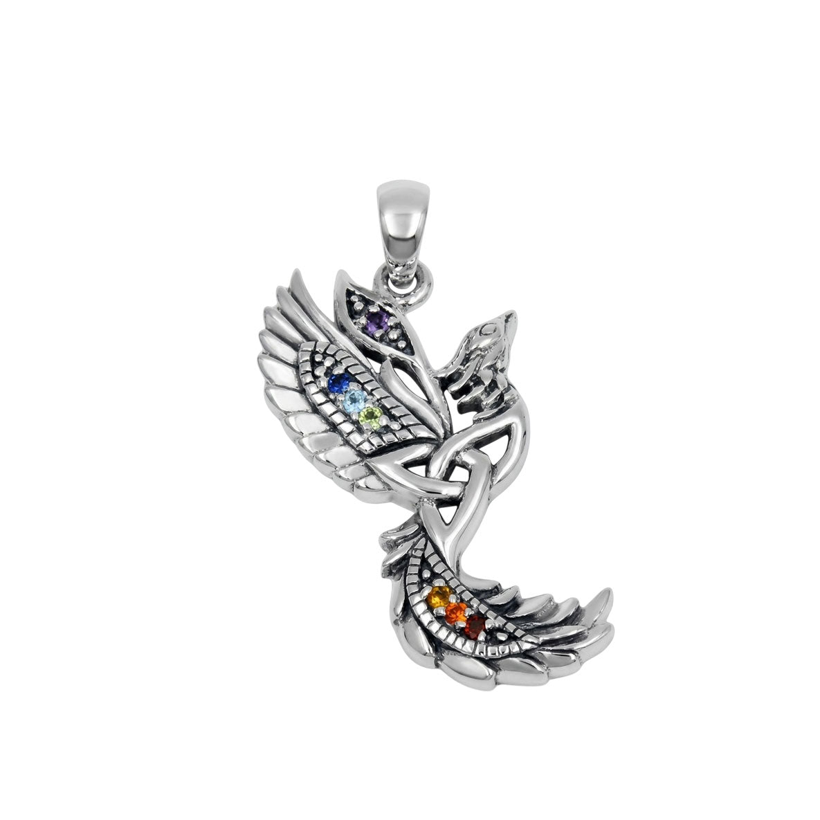 Phoenix With Trinity Sterling Silver Pendant with Chakra Gemstone TPD6475