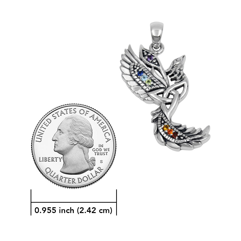 Phoenix With Trinity Sterling Silver Pendant with Chakra Gemstone TPD6475