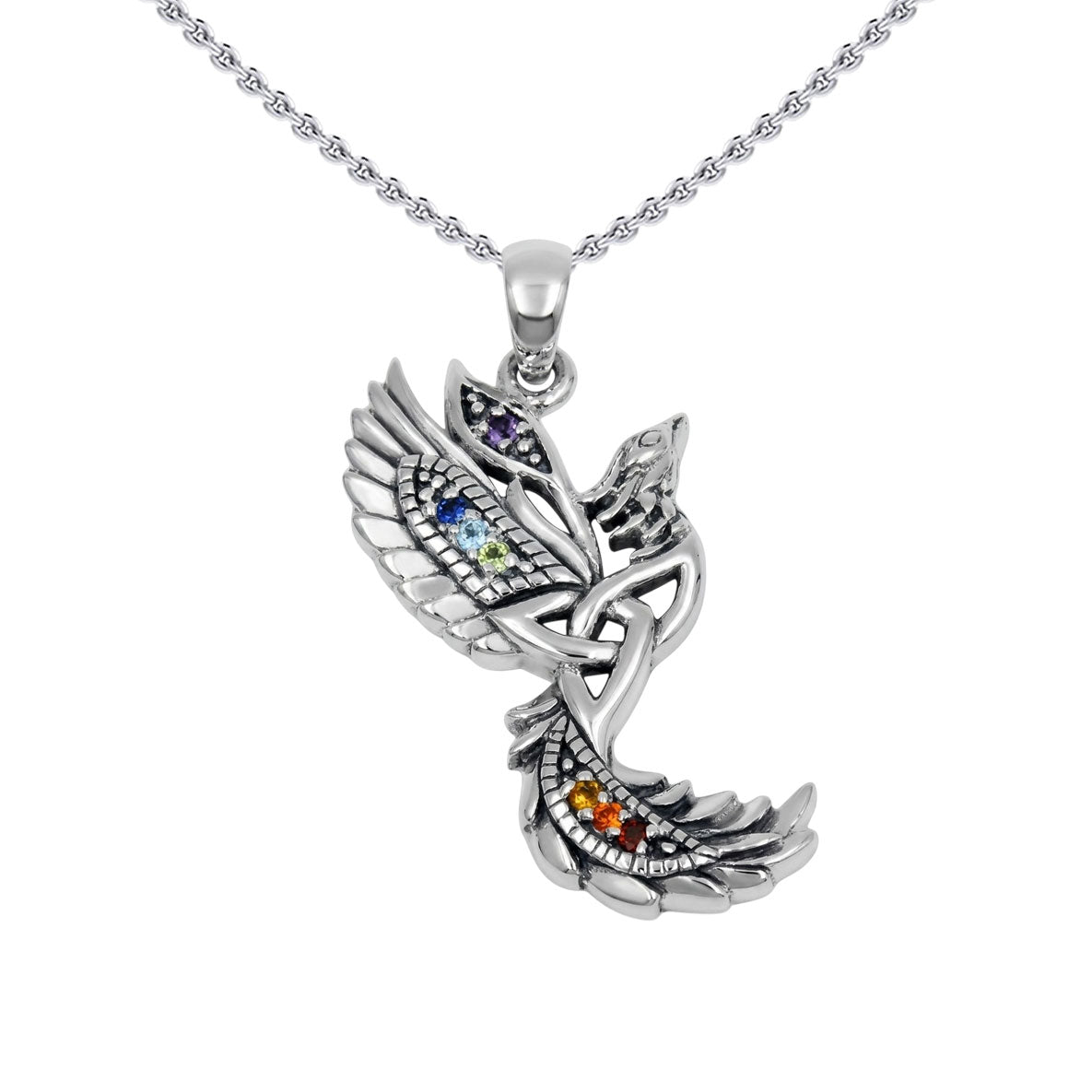 Phoenix With Trinity Sterling Silver Pendant with Chakra Gemstone TPD6475