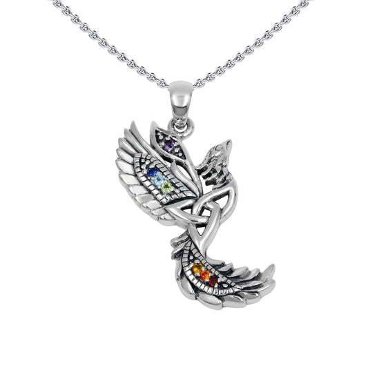 Phoenix With Trinity Sterling Silver Pendant with Chakra Gemstone TPD6475