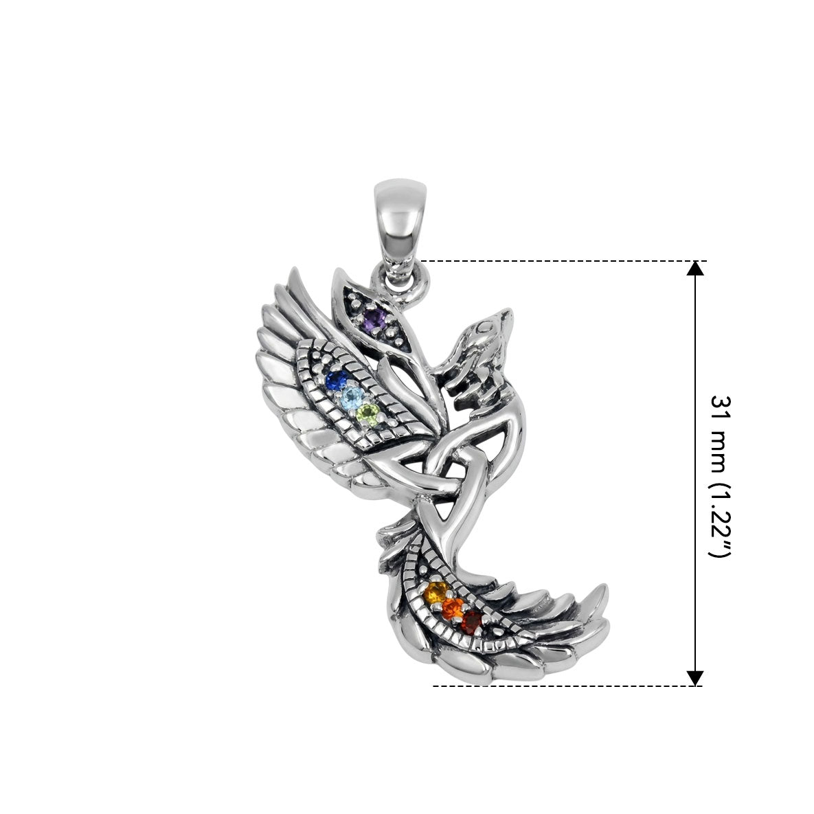 Phoenix With Trinity Sterling Silver Pendant with Chakra Gemstone TPD6475