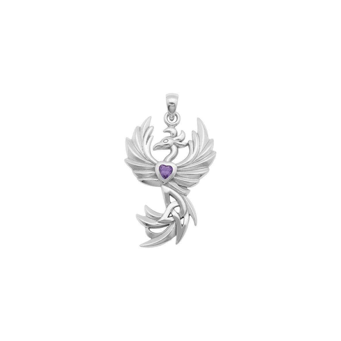 Phoenix with Celtic Trinity and Heart Gemstone Sterling Silver Pendant TPD6476*
