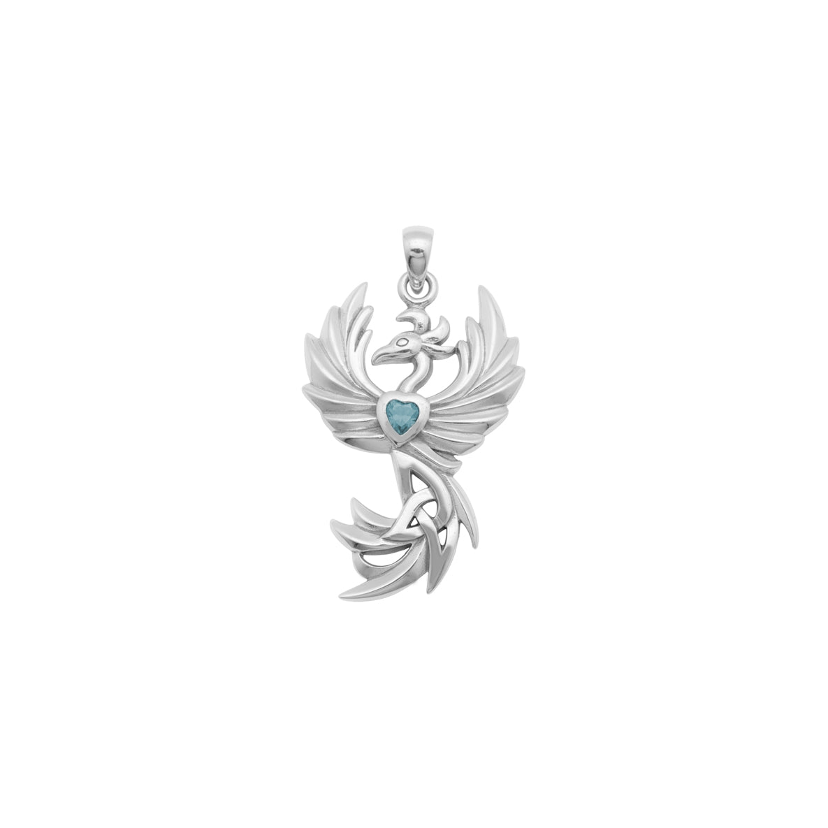 Phoenix with Celtic Trinity and Heart Gemstone Sterling Silver Pendant TPD6476*