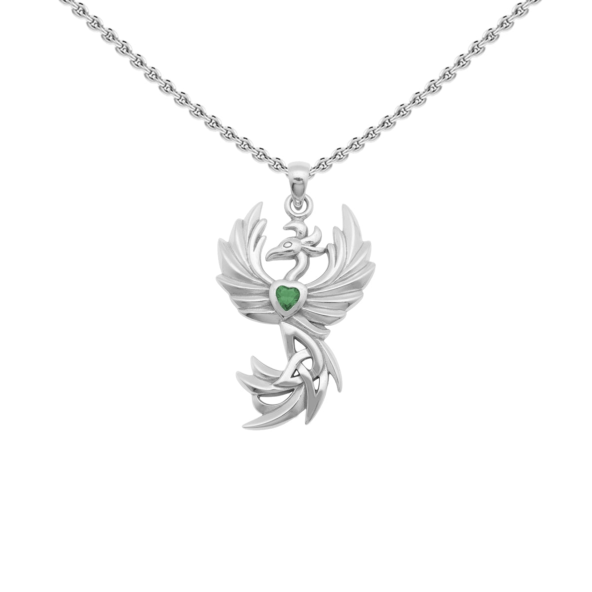 Phoenix with Celtic Trinity and Heart Gemstone Sterling Silver Pendant TPD6476*