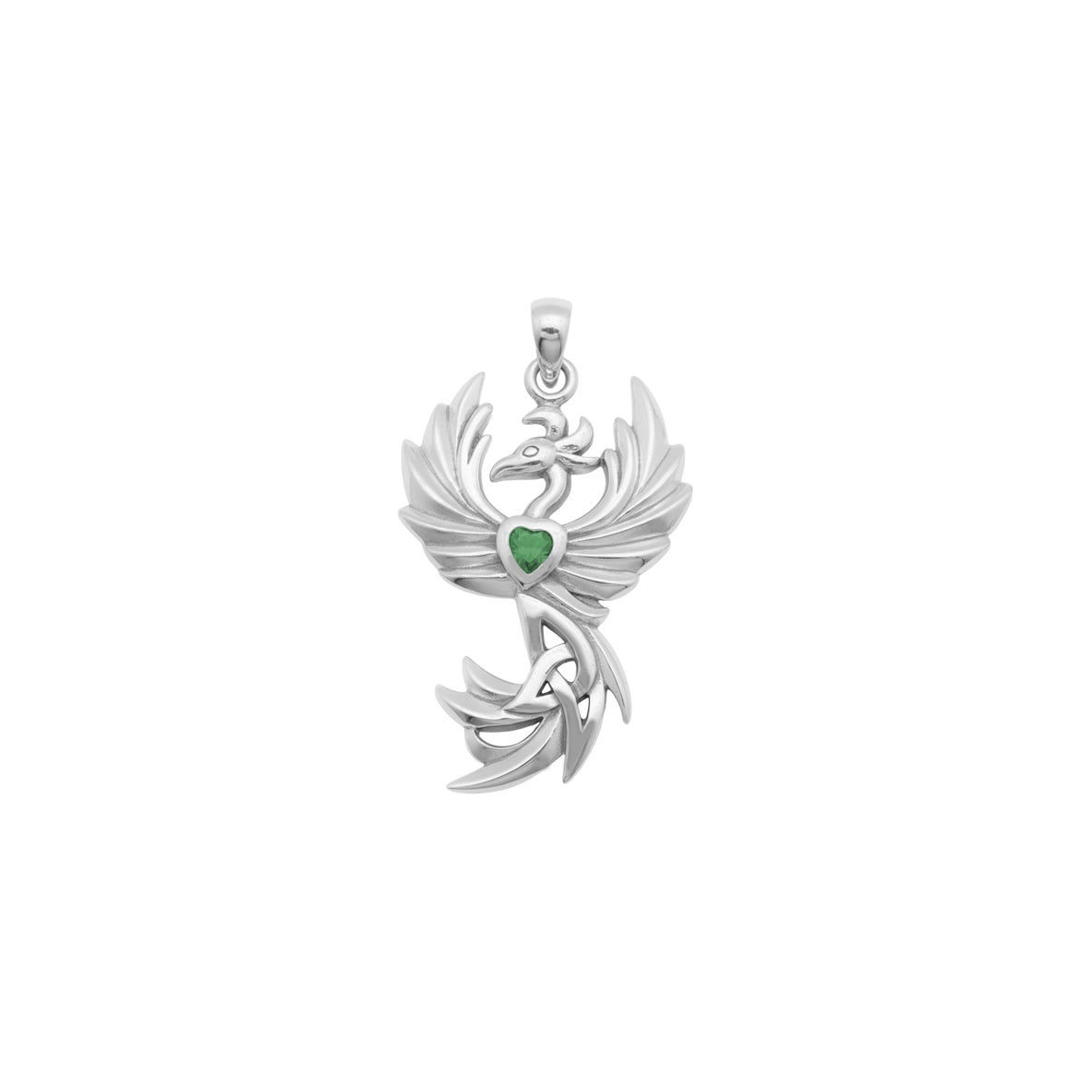Phoenix with Celtic Trinity and Heart Gemstone Sterling Silver Pendant TPD6476*