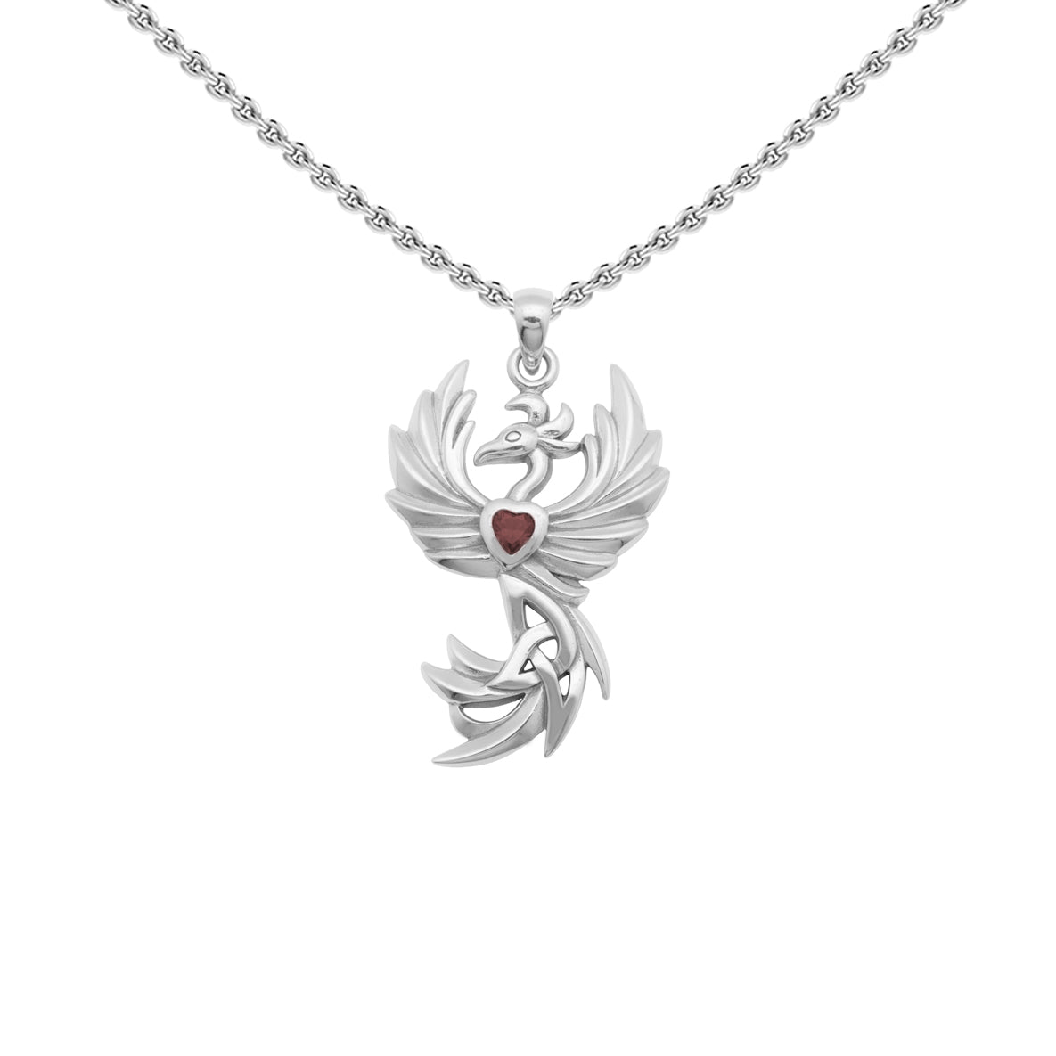 Phoenix with Celtic Trinity and Heart Gemstone Sterling Silver Pendant TPD6476*