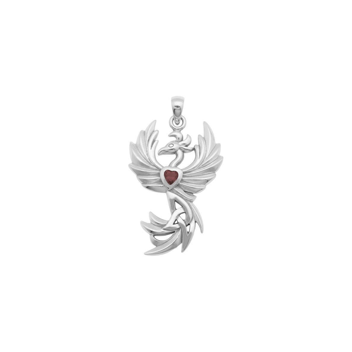 Phoenix with Celtic Trinity and Heart Gemstone Sterling Silver Pendant TPD6476*