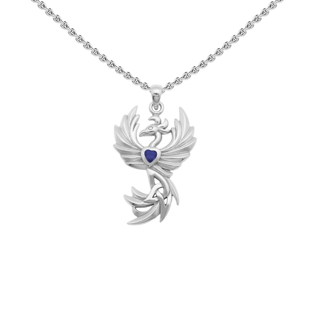 Phoenix with Celtic Trinity and Heart Gemstone Sterling Silver Pendant TPD6476*