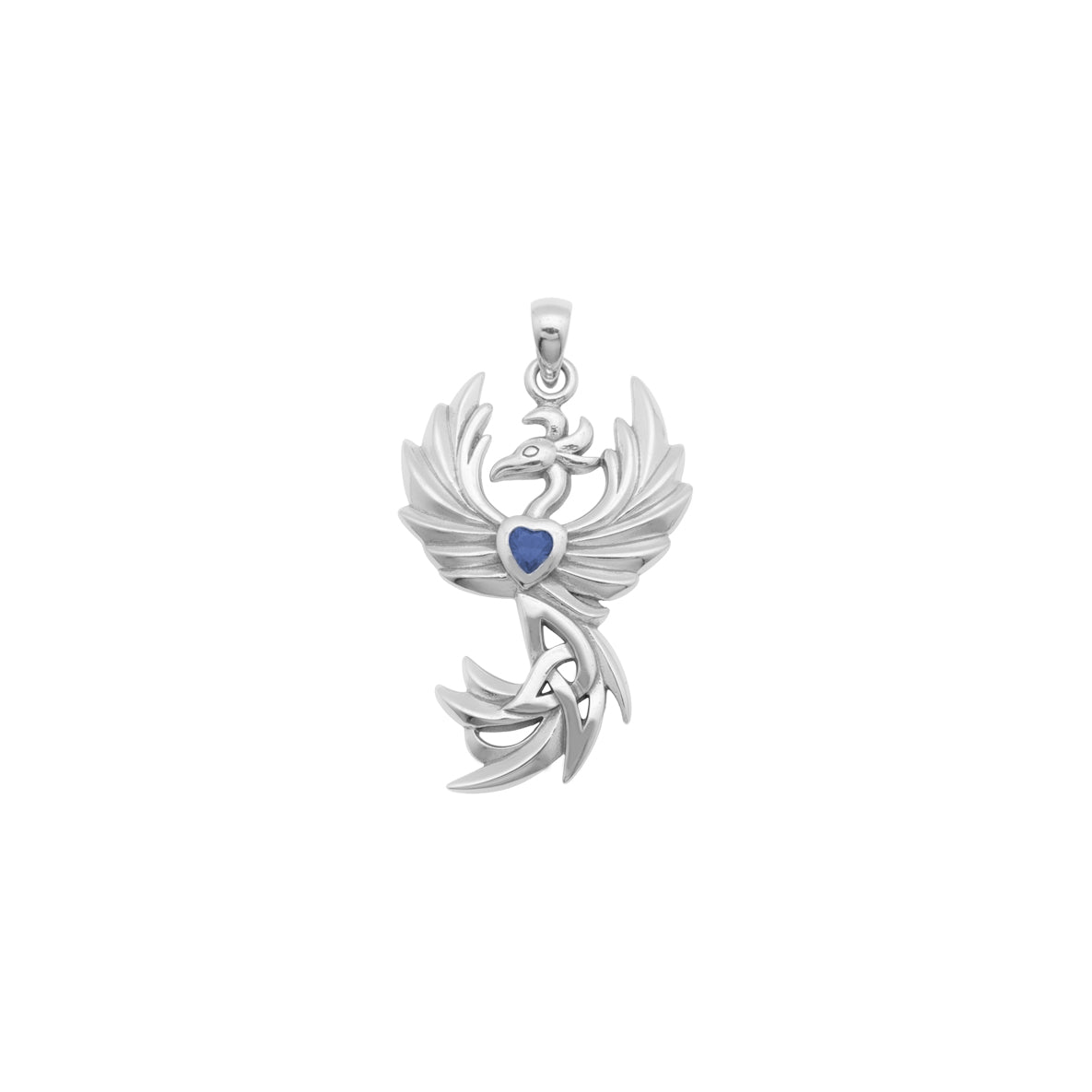 Phoenix with Celtic Trinity and Heart Gemstone Sterling Silver Pendant TPD6476*