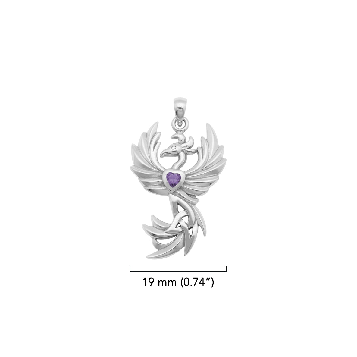 Phoenix with Celtic Trinity and Heart Gemstone Sterling Silver Pendant TPD6476*