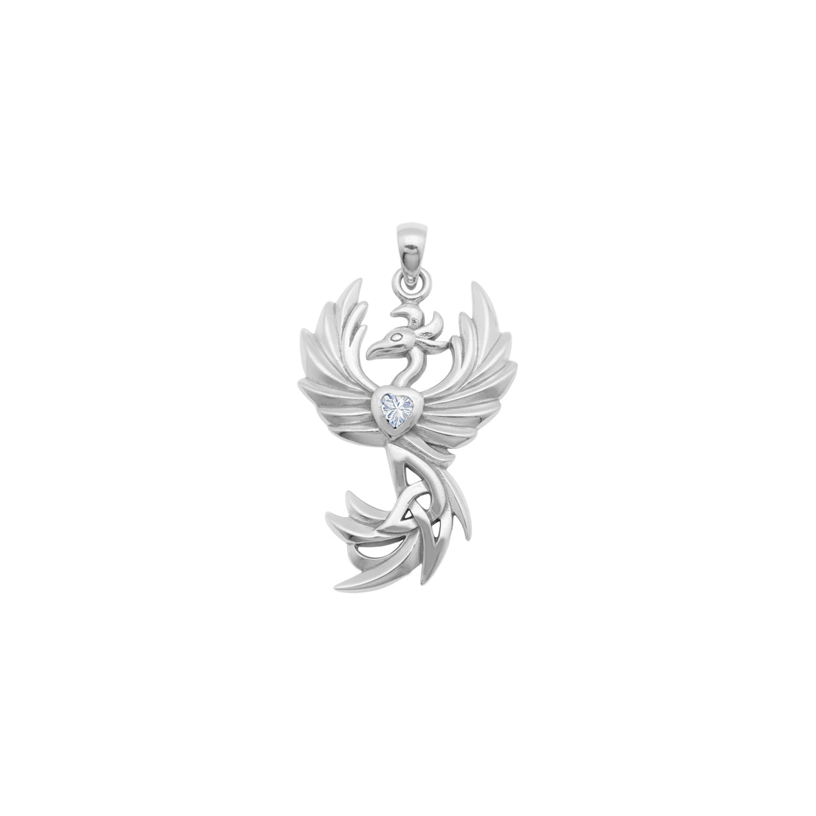 Phoenix with Celtic Trinity and Heart Gemstone Sterling Silver Pendant TPD6476*