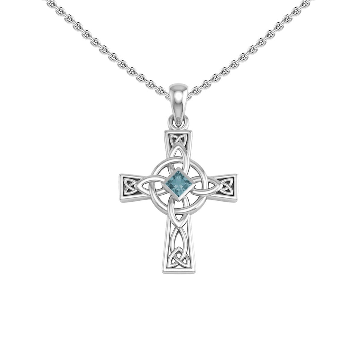 Celtic Cross with NA Recovery Shape Gemstone Sterling Silver Pendant TPD6486