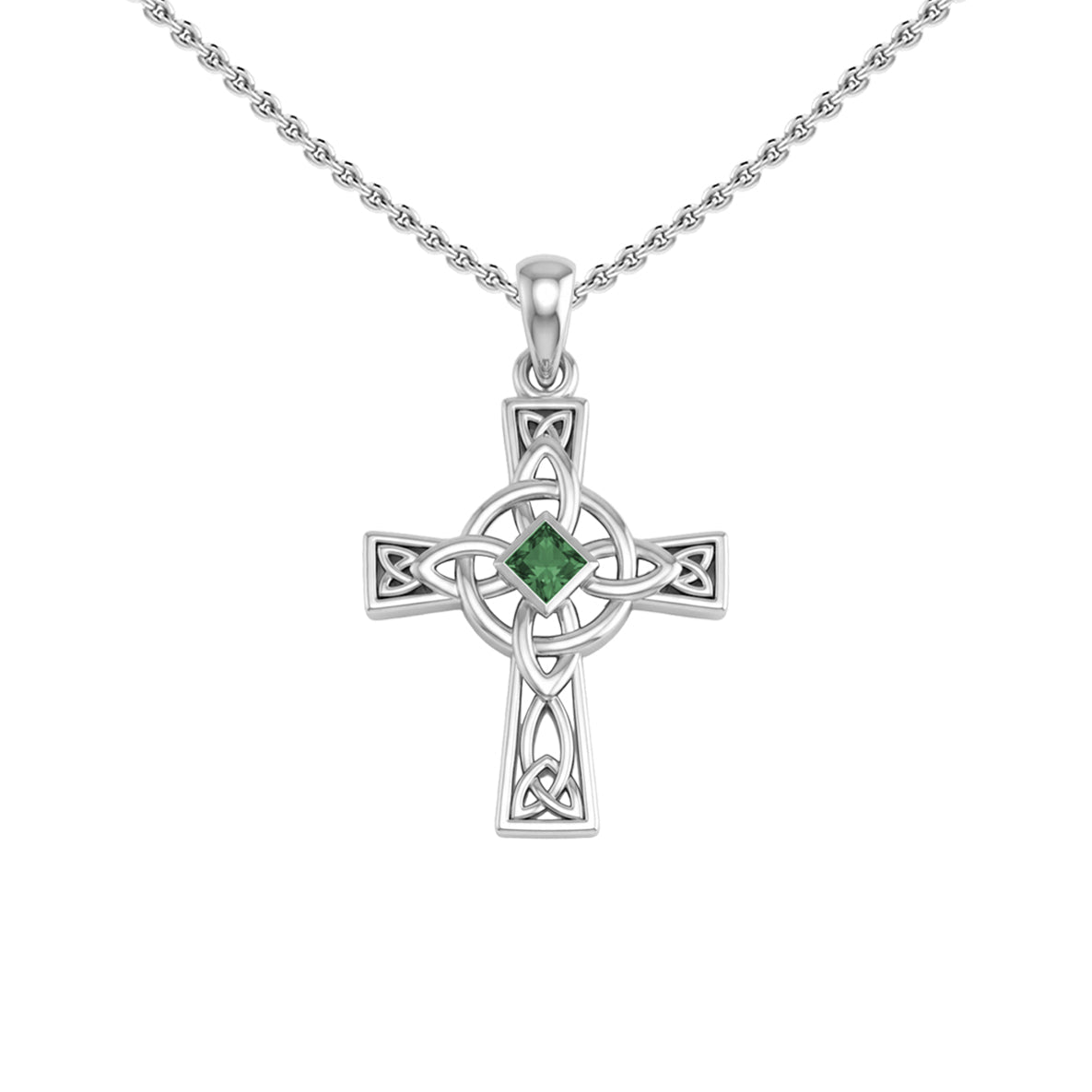 Celtic Cross with NA Recovery Shape Gemstone Sterling Silver Pendant TPD6486