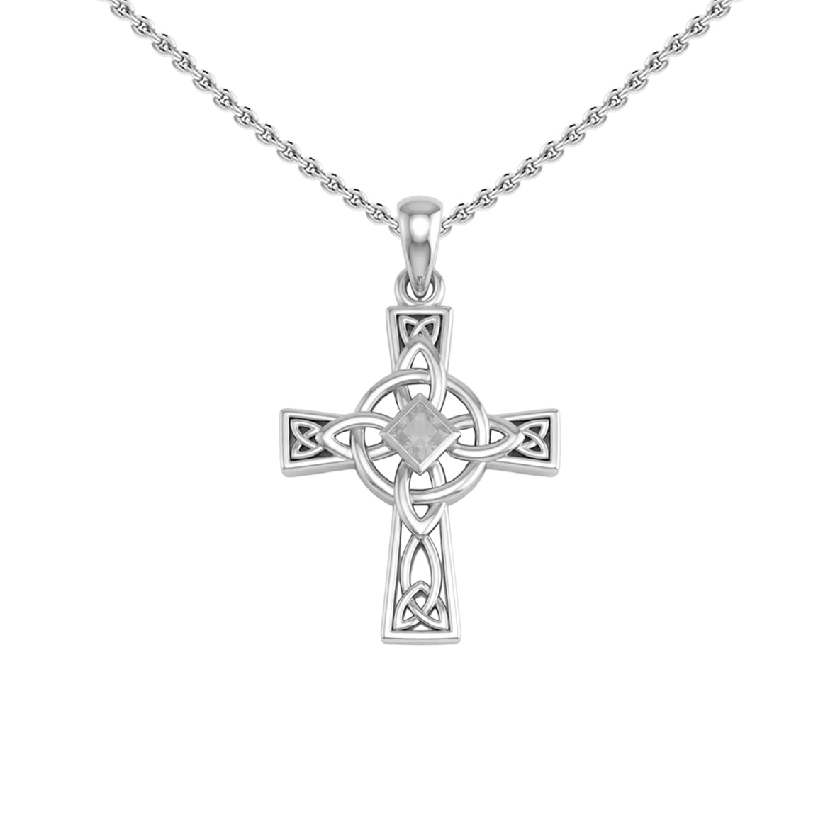 Celtic Cross with NA Recovery Shape Gemstone Sterling Silver Pendant TPD6486