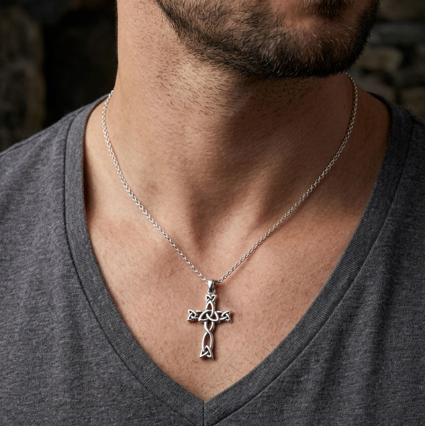 Celtic Cross with Trinity Knot Sterling Silver Pendant TPD6487