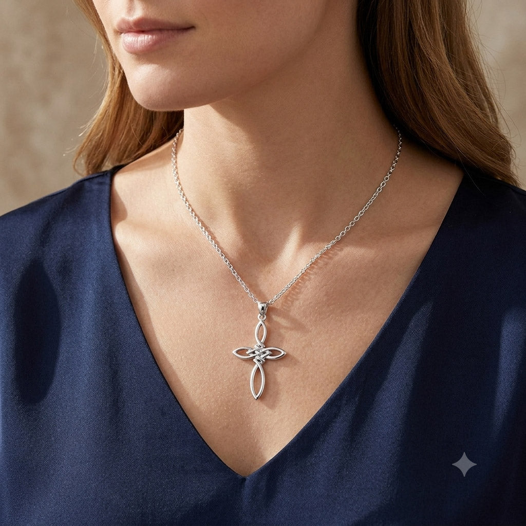 Celtic Endless Knot Cross Sterling Silver Pendant TPD6488
