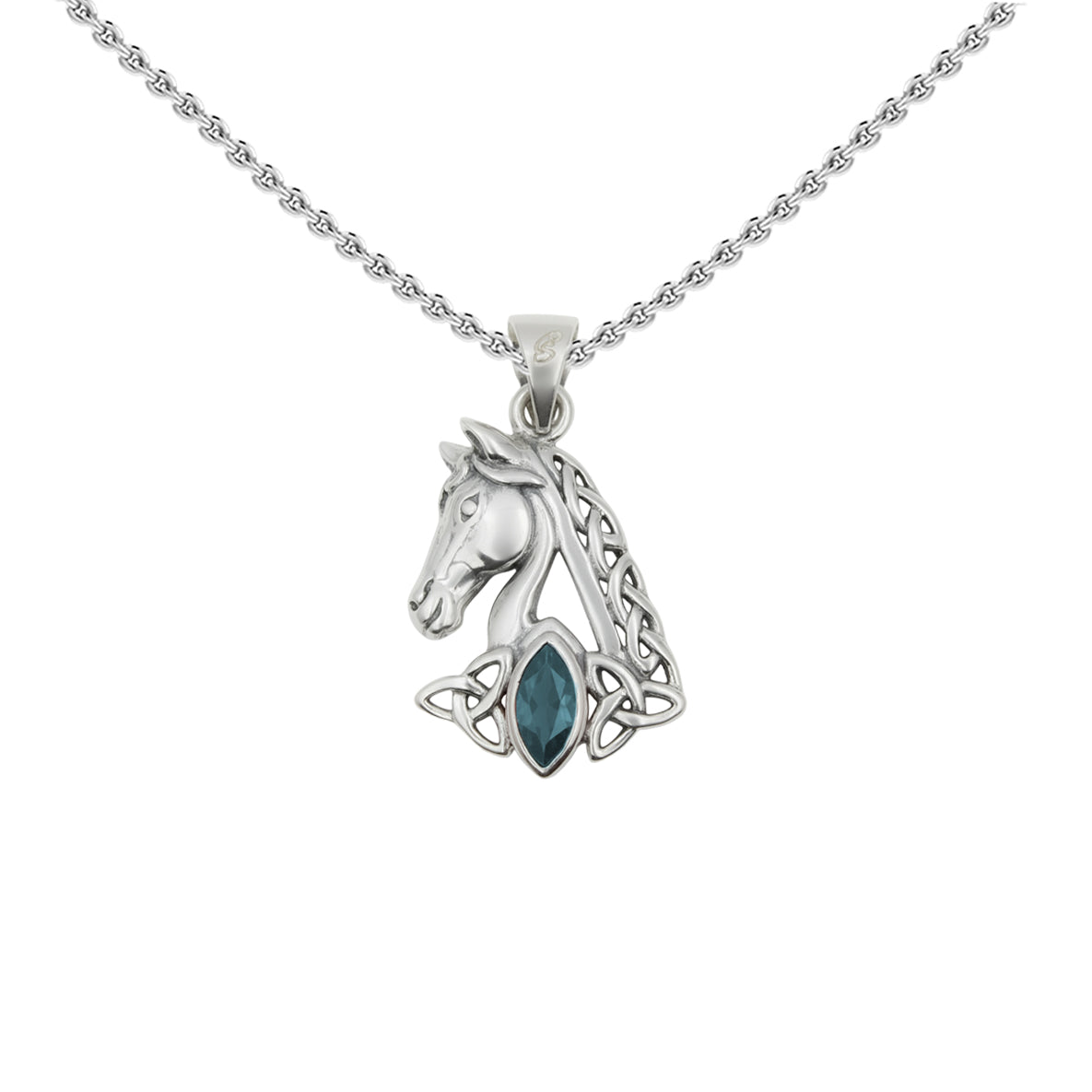 Celtic Horse with Marquise Gemstone Sterling Silver Pendant TPD6489*