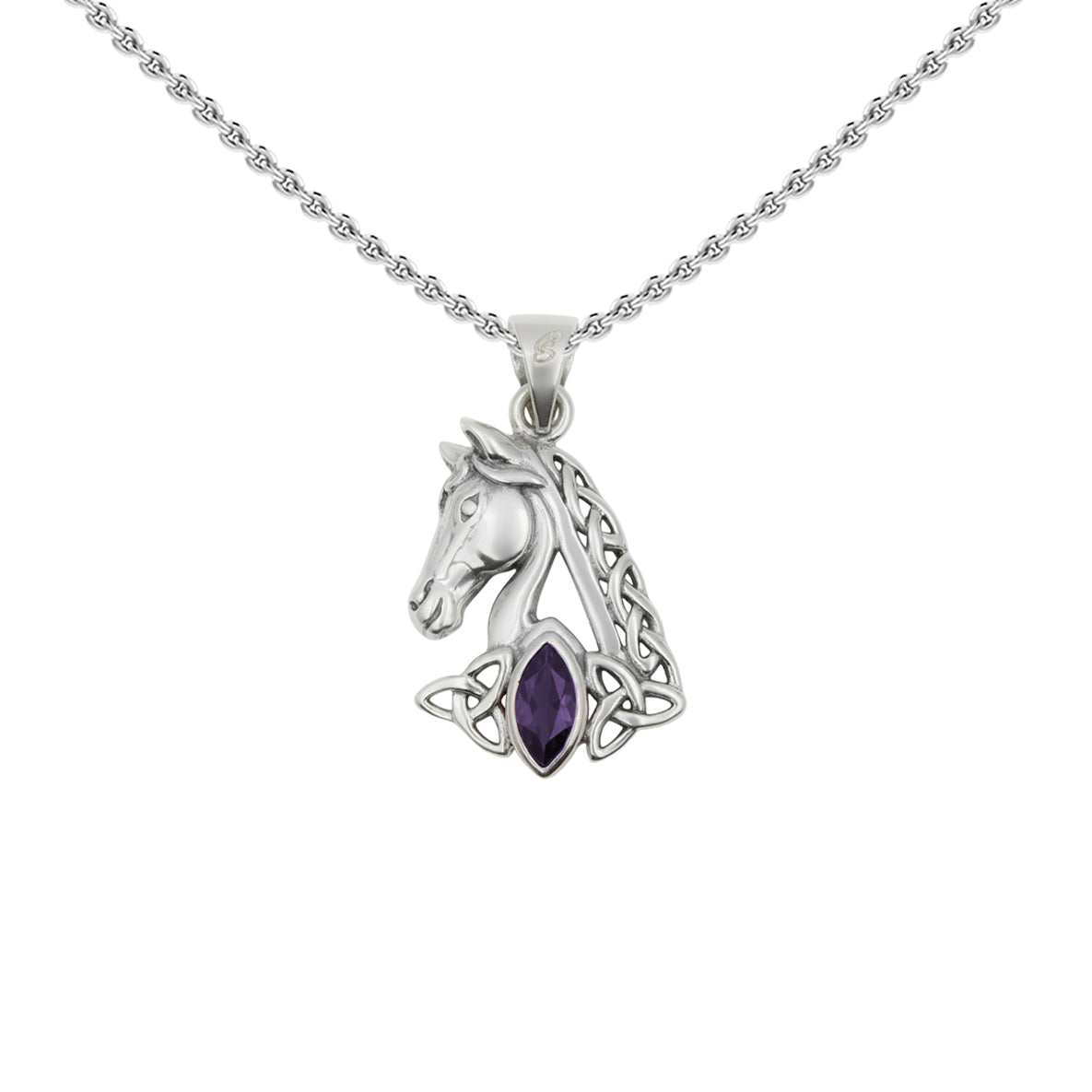 Celtic Horse with Marquise Gemstone Sterling Silver Pendant TPD6489*