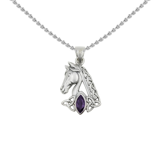 Celtic Horse with Marquise Gemstone Sterling Silver Pendant TPD6489*