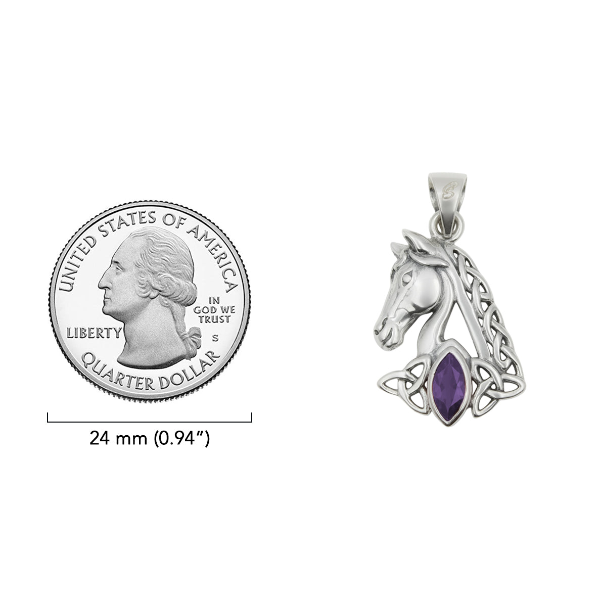 Celtic Horse with Marquise Gemstone Sterling Silver Pendant TPD6489*