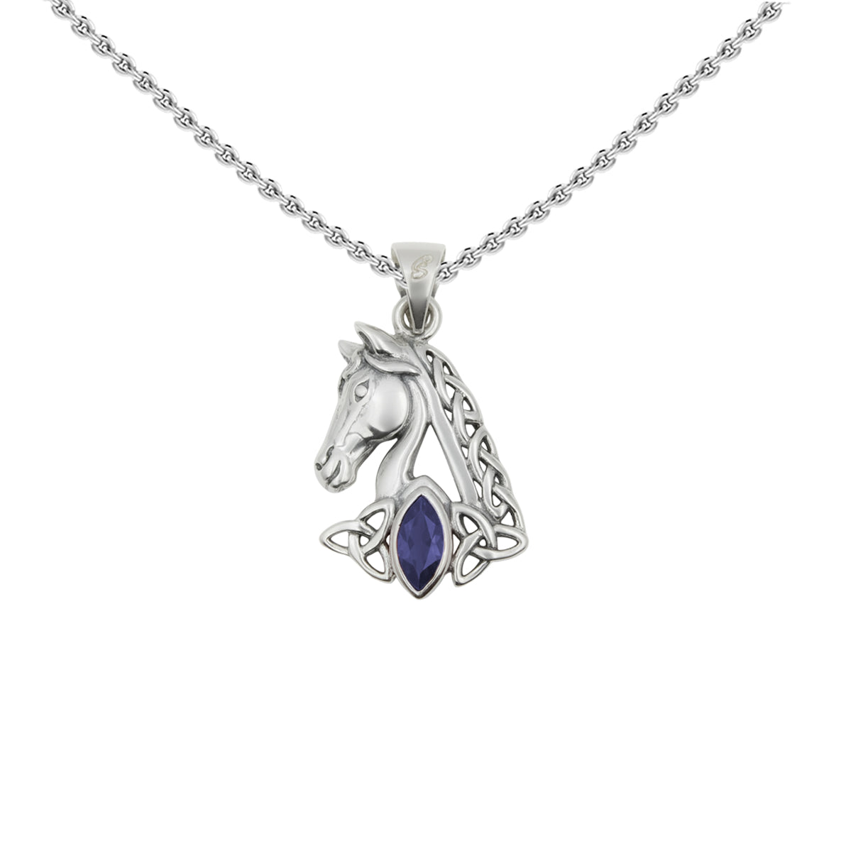 Celtic Horse with Marquise Gemstone Sterling Silver Pendant TPD6489*