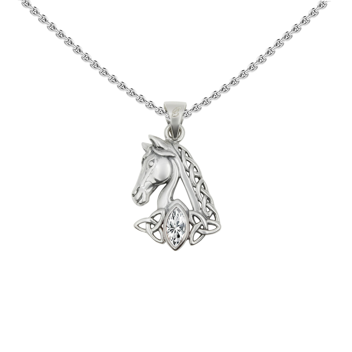 Celtic Horse with Marquise Gemstone Sterling Silver Pendant TPD6489*