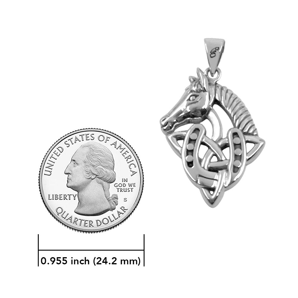 Celtic Trinity With Horse and Horseshoe Sterling Silver Pendant TPD6492