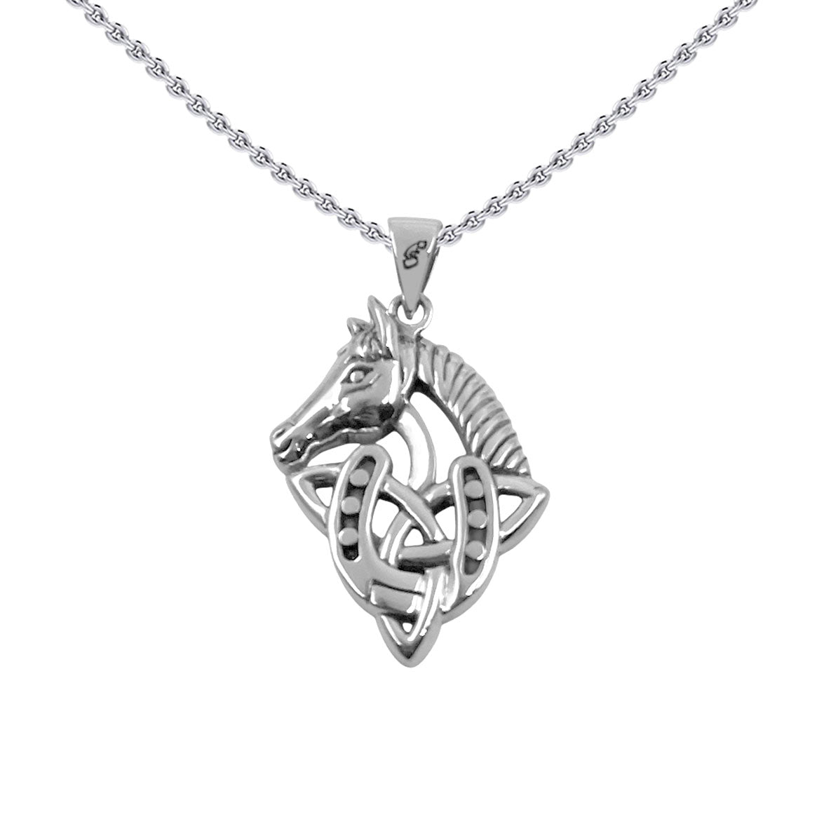 Celtic Trinity With Horse and Horseshoe Sterling Silver Pendant TPD6492