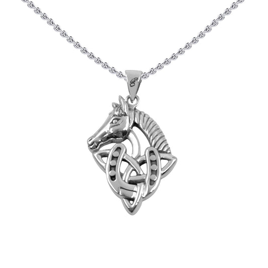 Celtic Trinity With Horse and Horseshoe Sterling Silver Pendant TPD6492