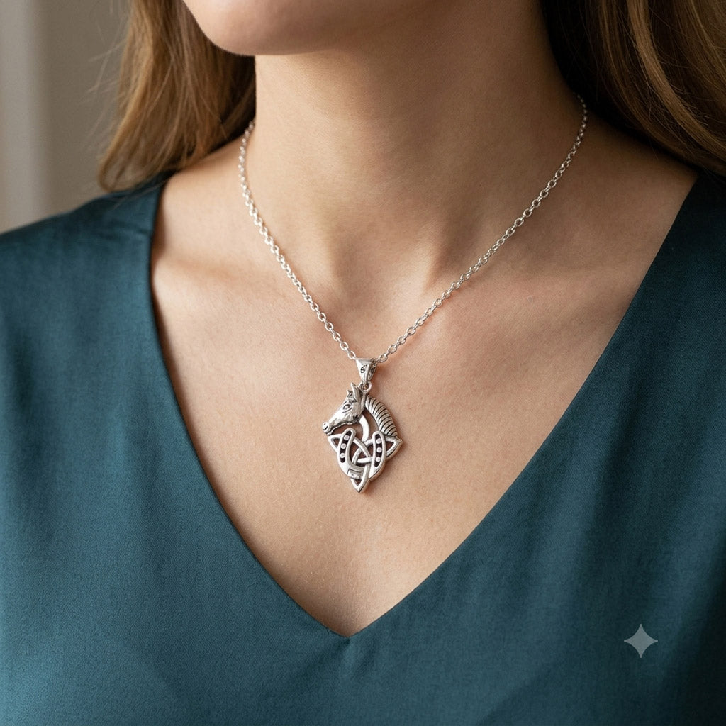 Celtic Trinity With Horse and Horseshoe Sterling Silver Pendant TPD6492