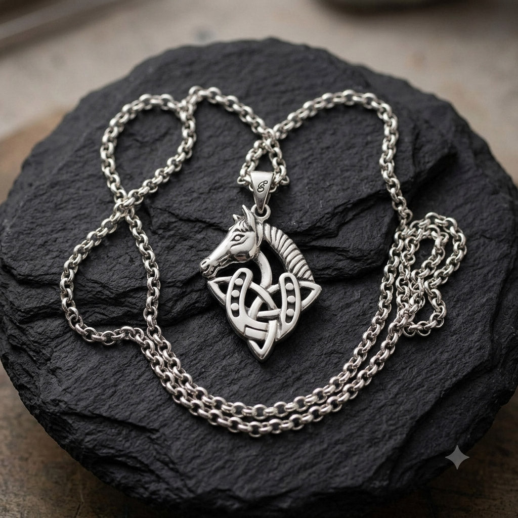 Celtic Trinity With Horse and Horseshoe Sterling Silver Pendant TPD6492