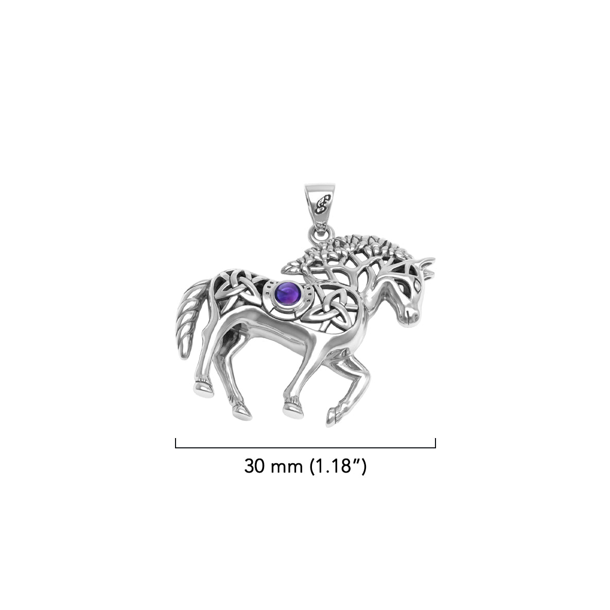 Double Sided Celtic Horse with Tree of Life snf Horseshoe with Gemstone Sterling Silver Pendant TPD6494