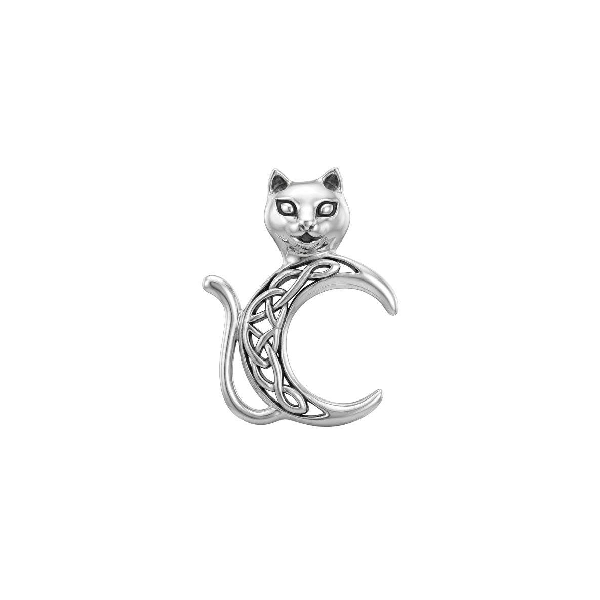 Cat with Celtic Crescent Moon Sterling Silver Pendant TPD6495