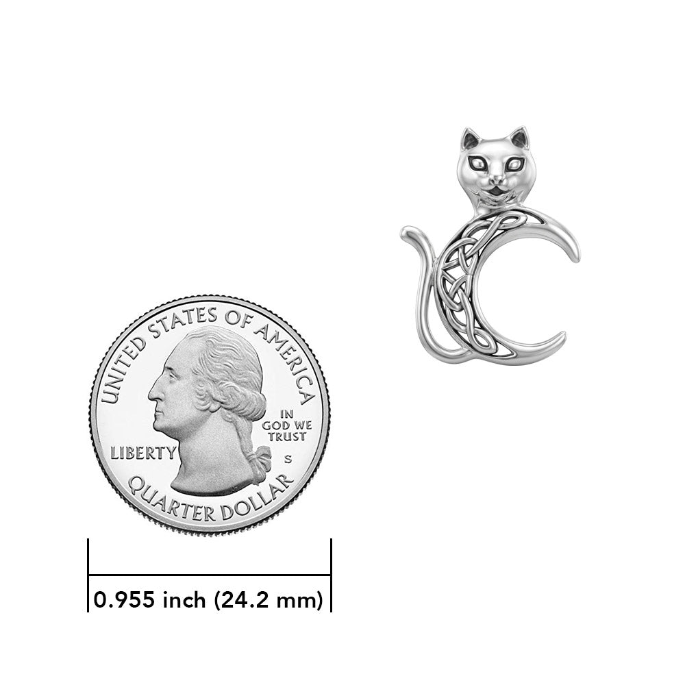 Cat with Celtic Crescent Moon Sterling Silver Pendant TPD6495