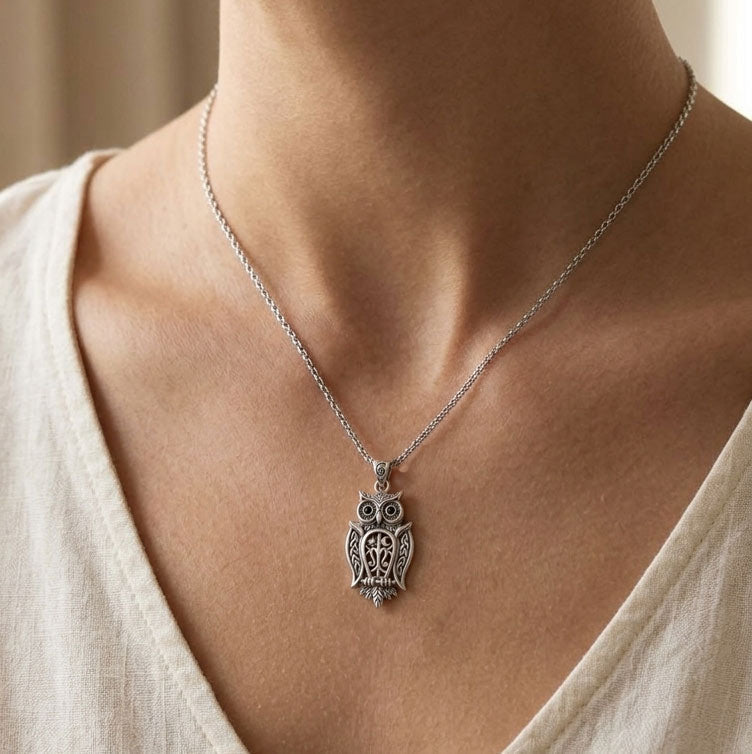 Owl of Athena Tree of Life with Gemstone Sterling Silver Pendant TPD6496