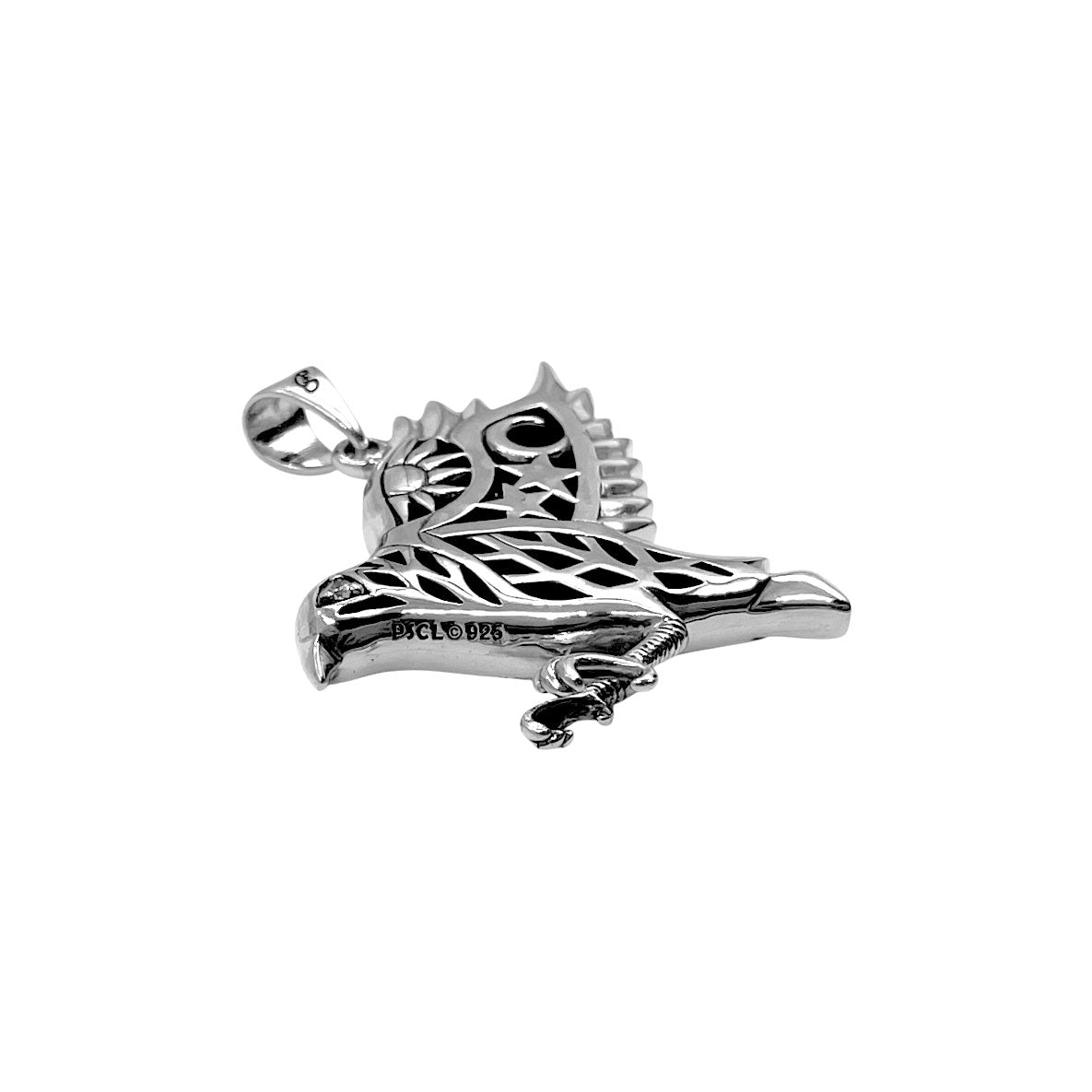 Odin's Raven with Rune Symbols Sterling Silver Pendant with Gemstone Eye TPD6500