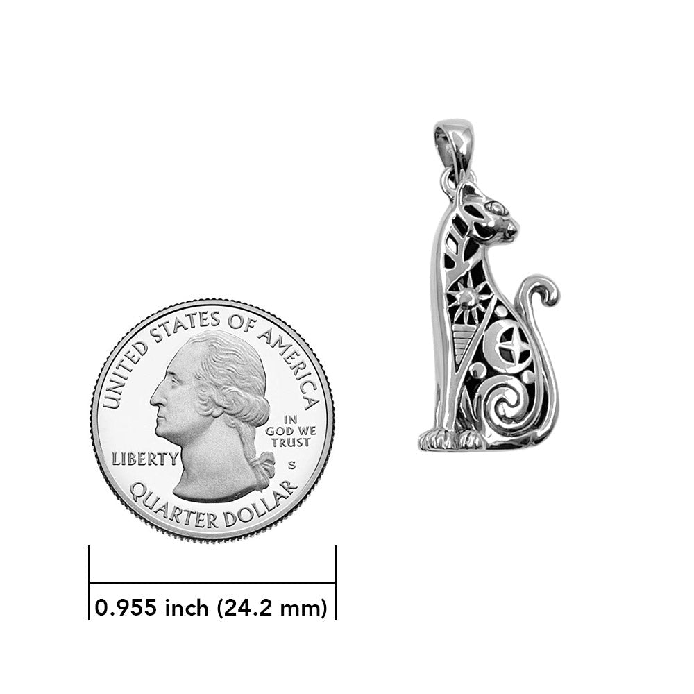 Egyptian Spirit Cat with Tree of Life and Eye of Horus Sterling Silver Pendant with Gemstone Eyes TPD6501