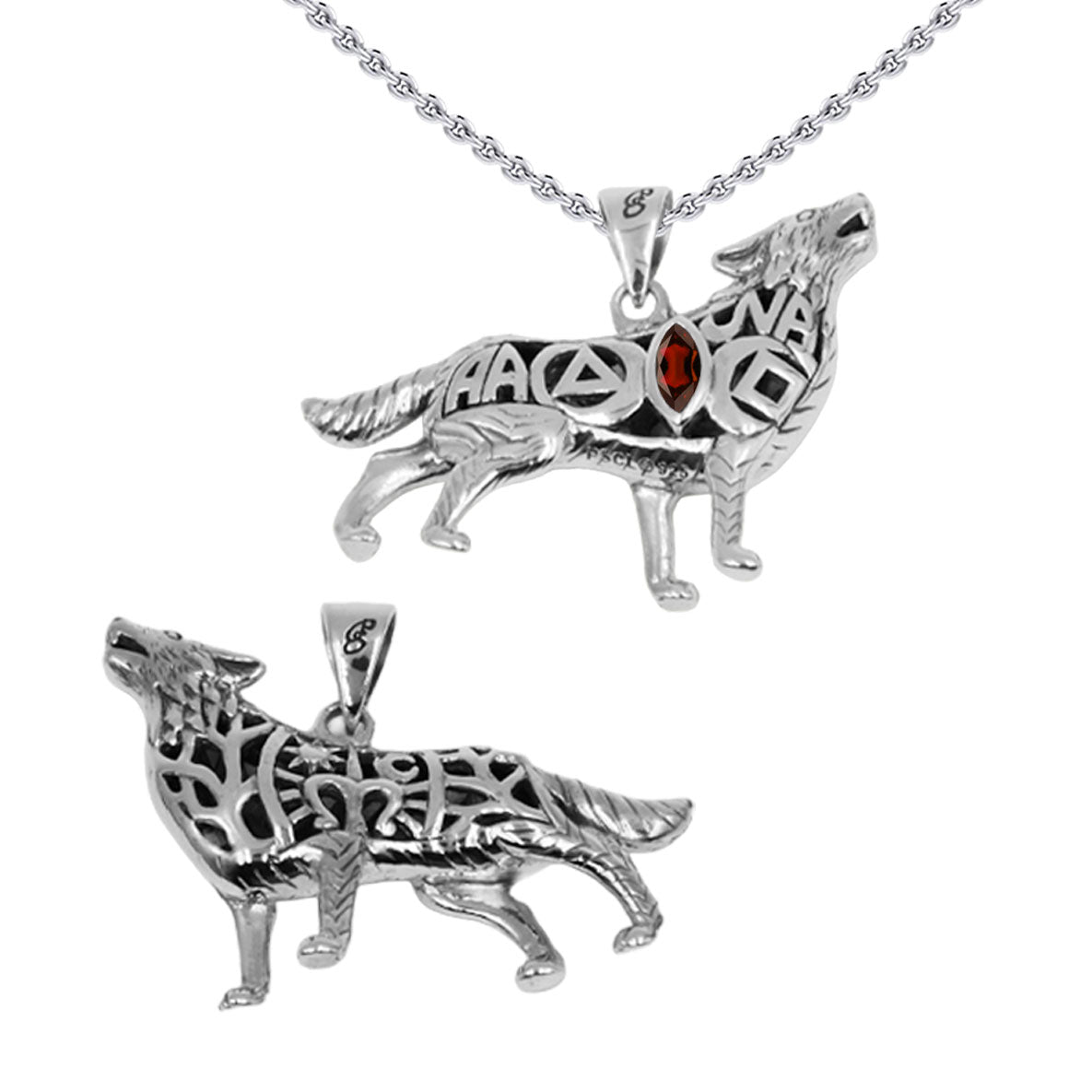 Spirt Wolf Tree of Life and Recovery Symbols Sterling Silver Pendant with Gemstone TPD6502