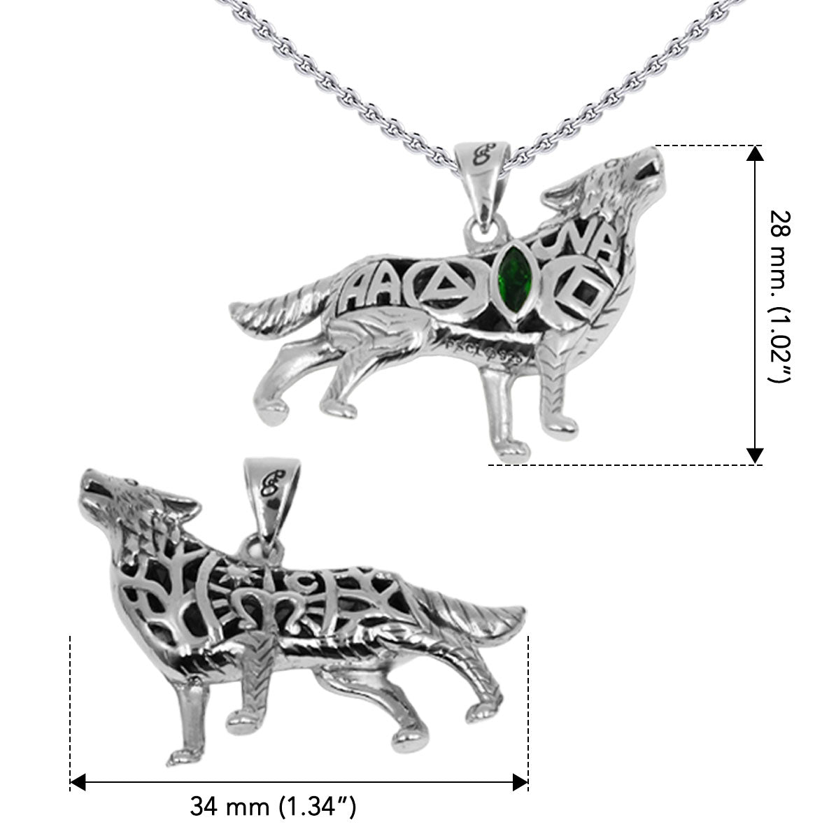 Spirt Wolf Tree of Life and Recovery Symbols Sterling Silver Pendant with Gemstone TPD6502