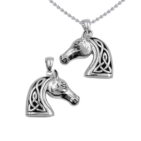 Celtic Three-Dimensional Horse Head Sterling Silver Pendant TPD6508