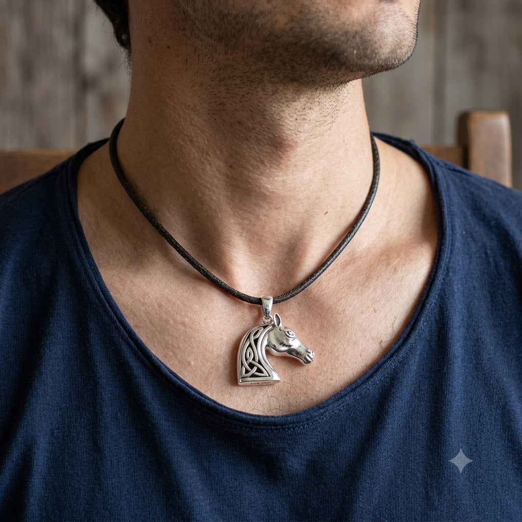 Celtic Three-Dimensional Horse Head Sterling Silver Pendant TPD6508
