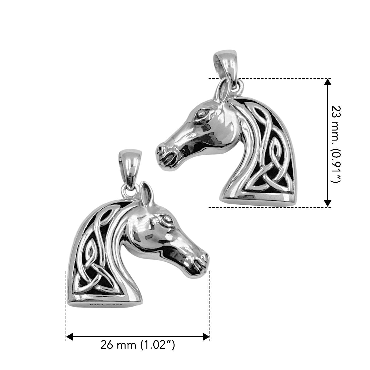 Celtic Three-Dimensional Horse Head Sterling Silver Pendant TPD6508