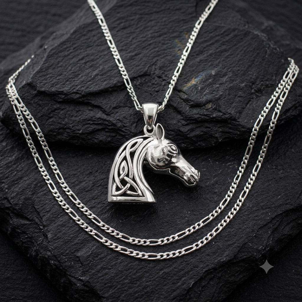 Celtic Three-Dimensional Horse Head Sterling Silver Pendant TPD6508