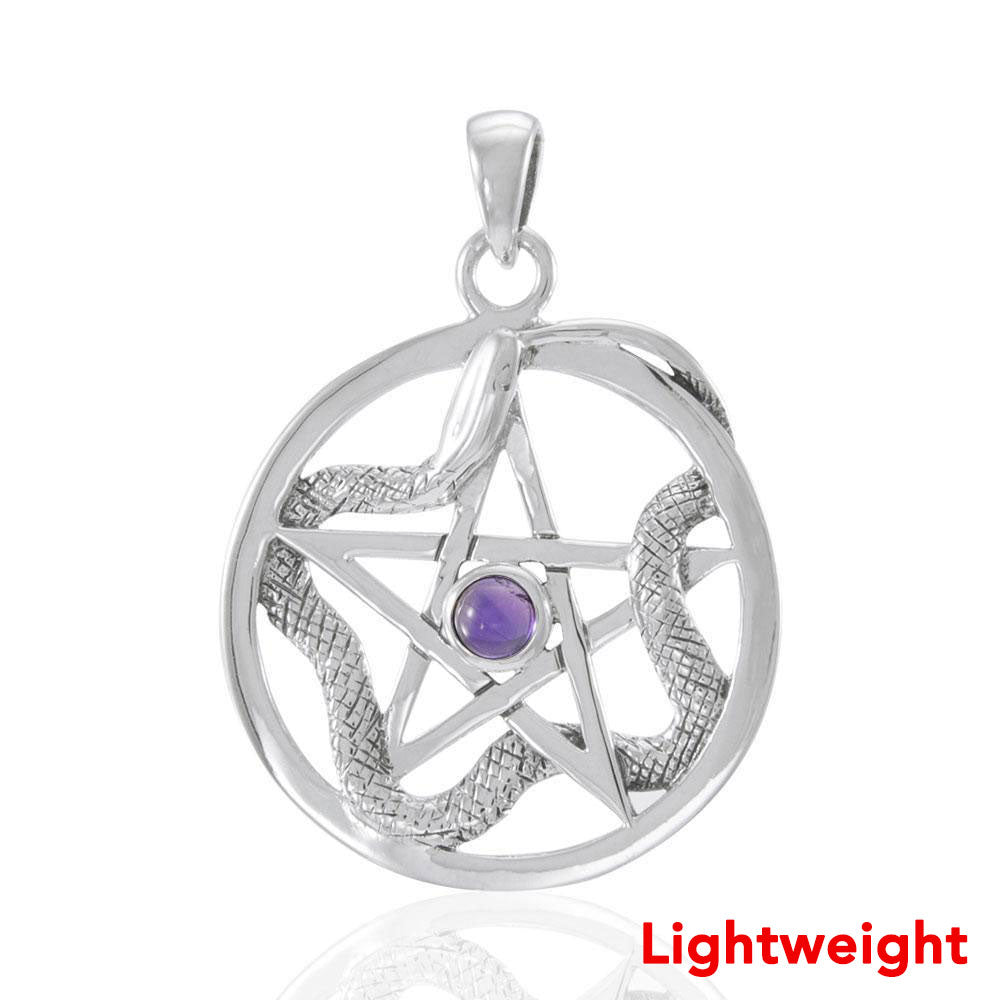 Lightweight Pentacle with Weaving Snake Sterling Silver Pendant With Gem TPD6509