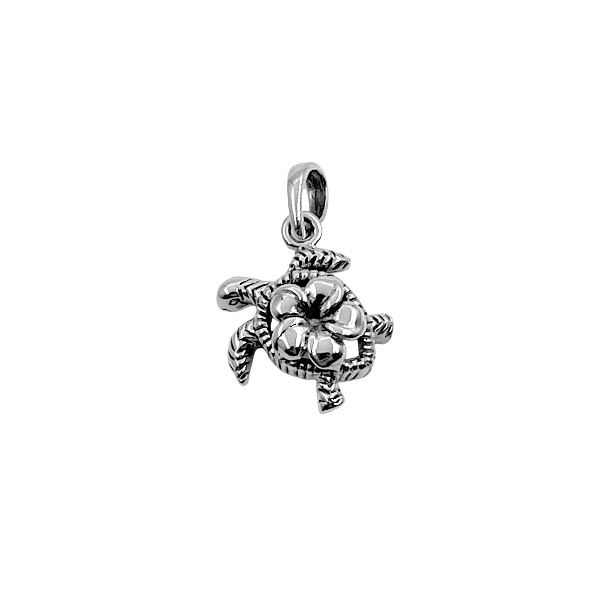Sea Turtle And Flower Sterling Silver Pendant TPD6616