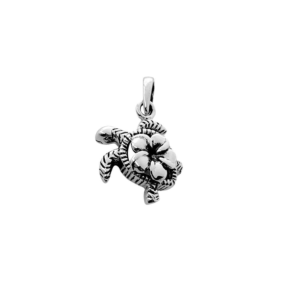 Sea Turtle And Flower Sterling Silver Pendant TPD6616