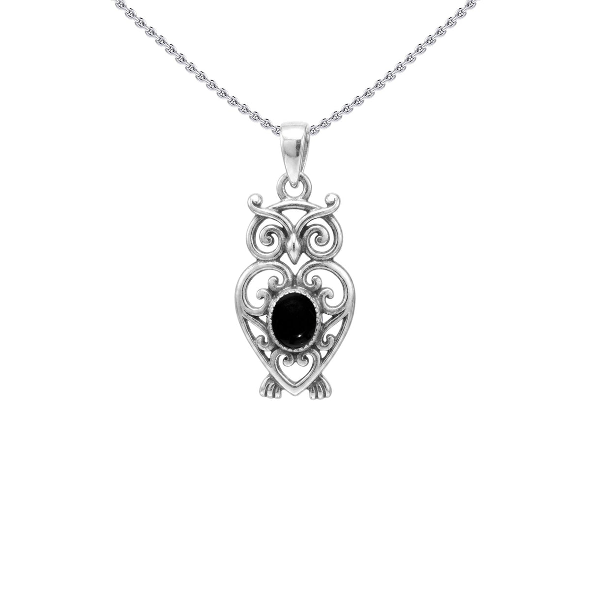 Filigree Owl  Sterling Silver Pendant with Gemstone TPD6620