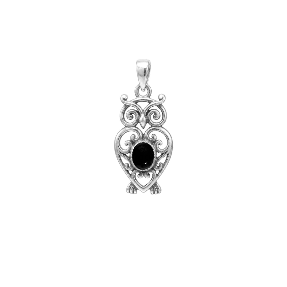 Filigree Owl  Sterling Silver Pendant with Gemstone TPD6620