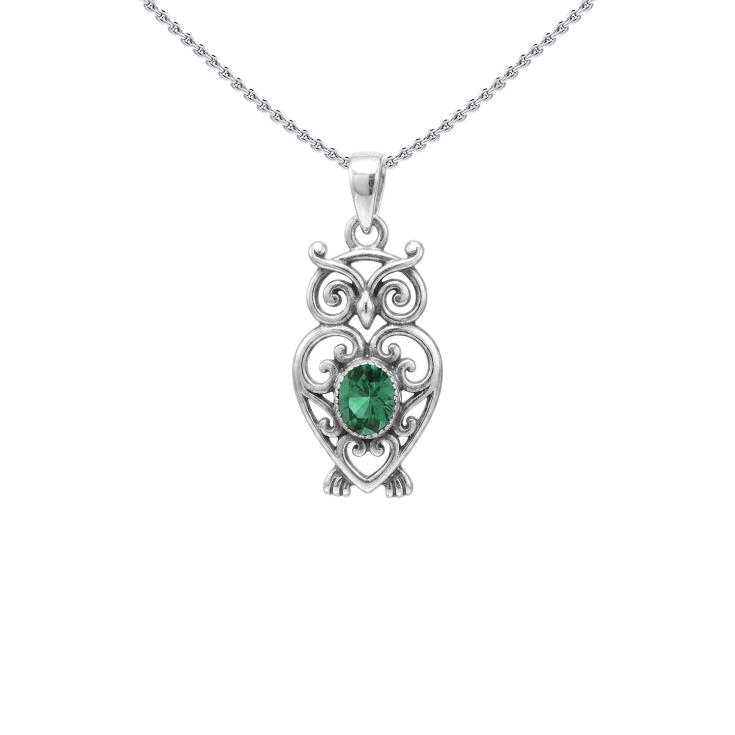 Filigree Owl  Sterling Silver Pendant with Gemstone TPD6620
